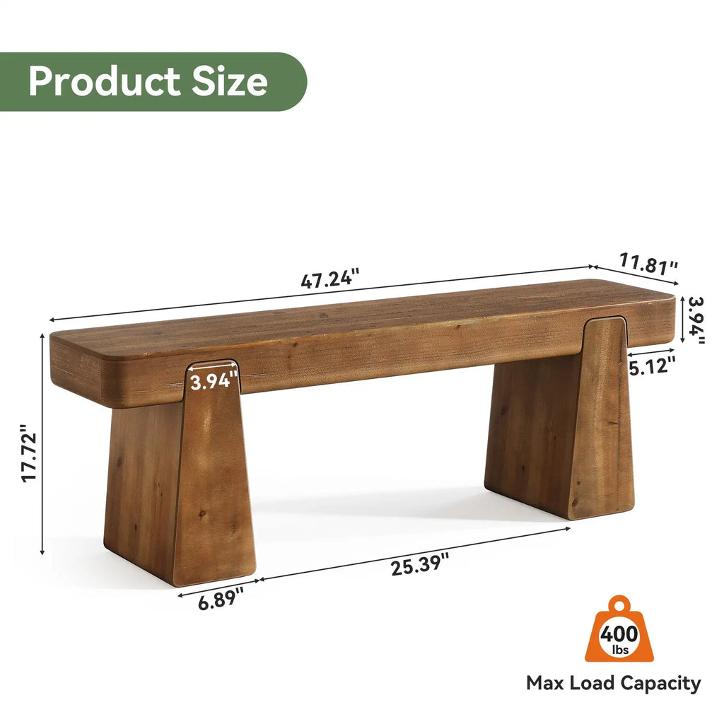 47" Solid Wood Dining Bench for 2-3
