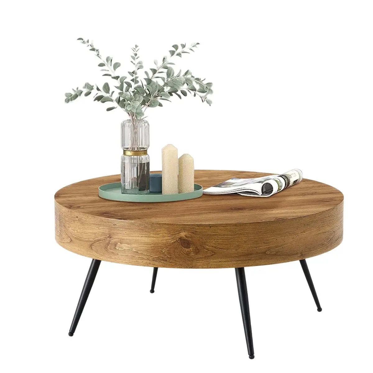 31.5" Wood Coffee Table, Storage Shelf, Round Accent Center Table