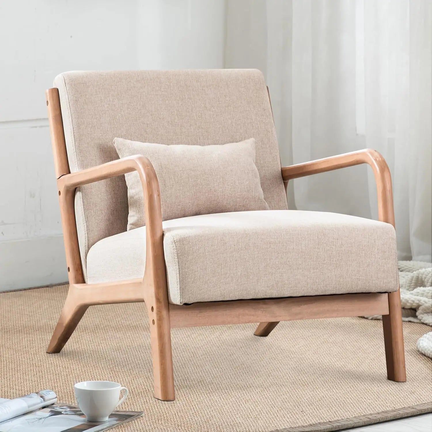 Mid-Century Modern Accent Chair Upholstered with Waist Cushion