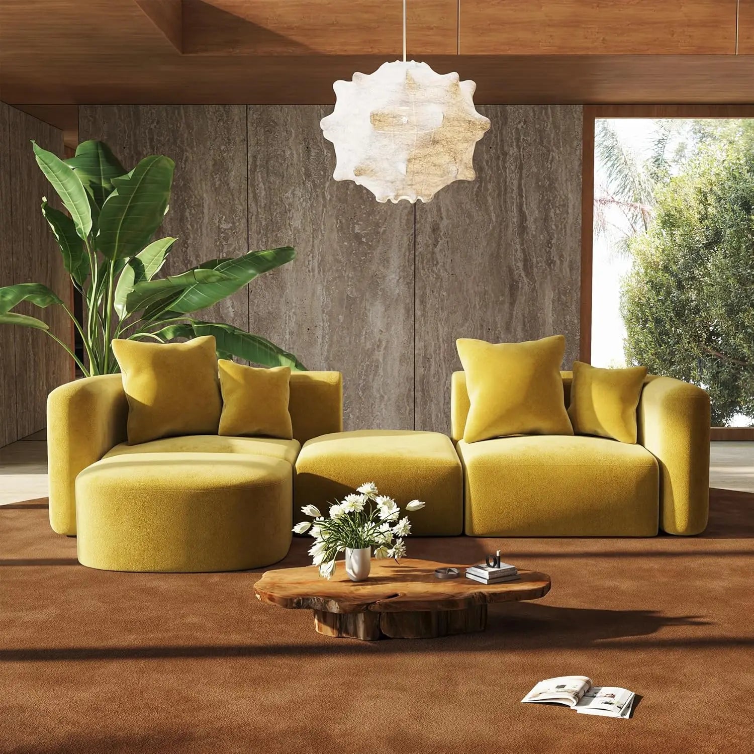 116" 4 Seat Sectional Couch Ottoman, Curved Back Sofa Oversized