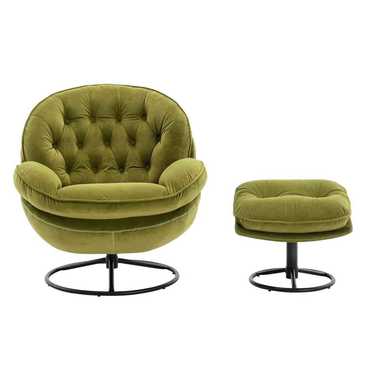 Swivel Accent Lounge Chair, Ottoman Set, Velvet Button Tufted Recliner