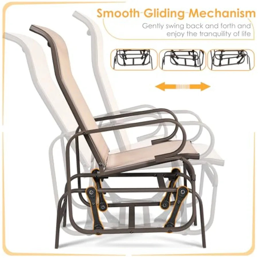 Outdoor Glider Lounge Rocking Chair, Sling Fabric, Steel Construction