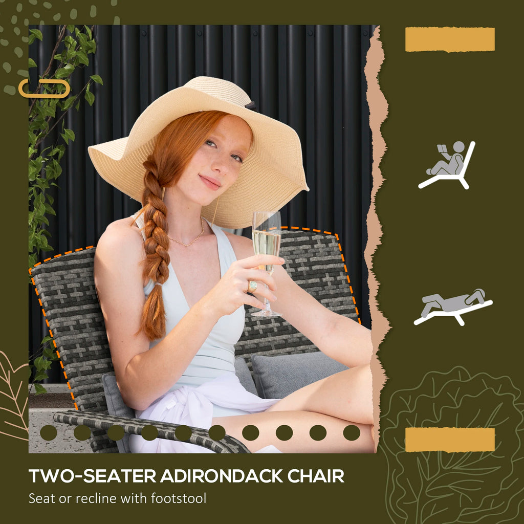 Patio Wicker Adirondack Chair with Cushions, Chair Built for 2