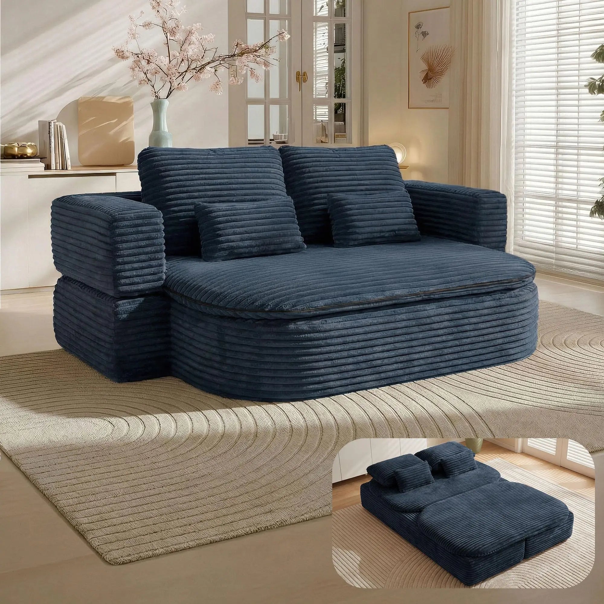 75'' Foldable Sleeper Sofa Bed, Memory Foam Boneless Couch 2-in-1
