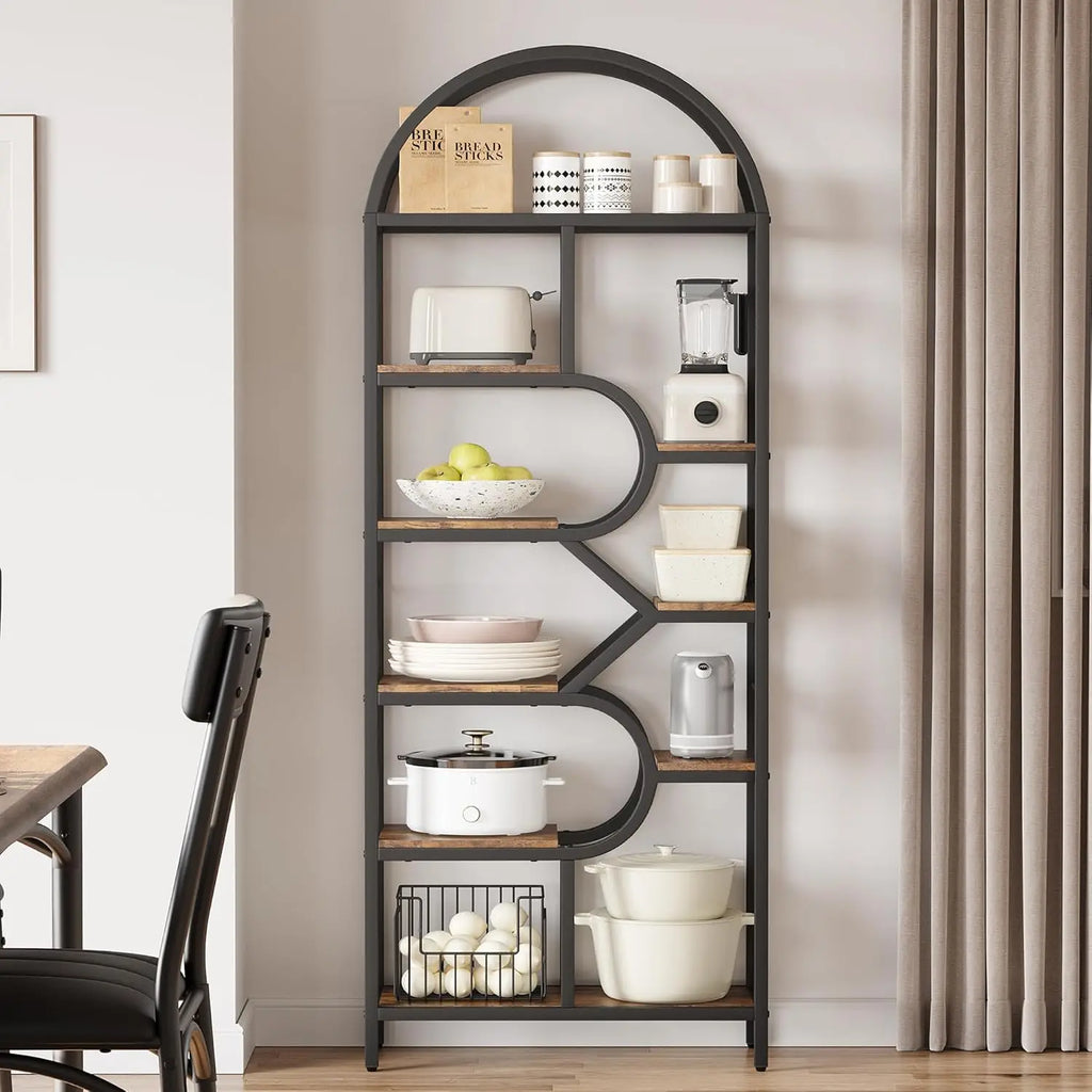 6-Tier Arched Bookcase 81.7in Tall, Geometric Large Open Shelves