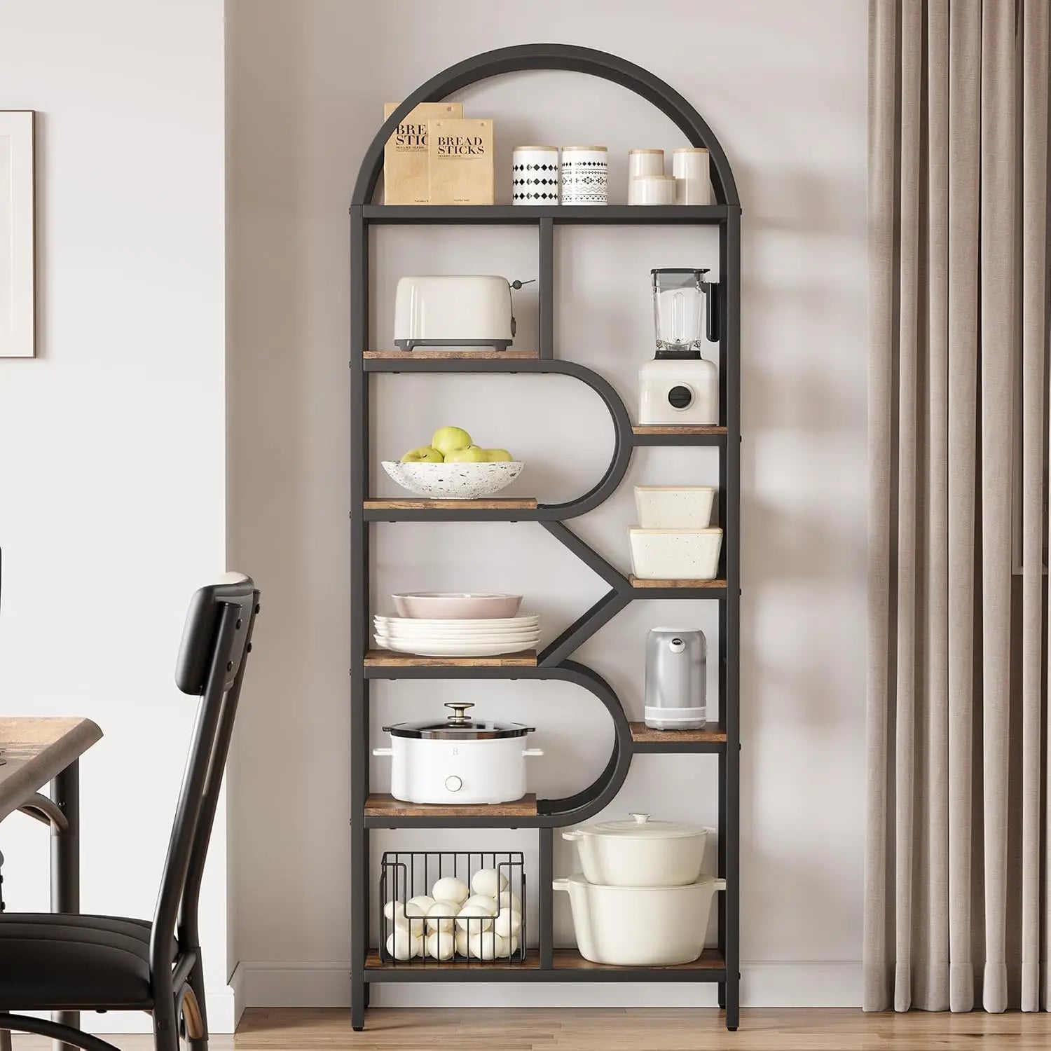 6-Tier Arched Bookcase 81.7in Tall, Geometric Large Open Shelves