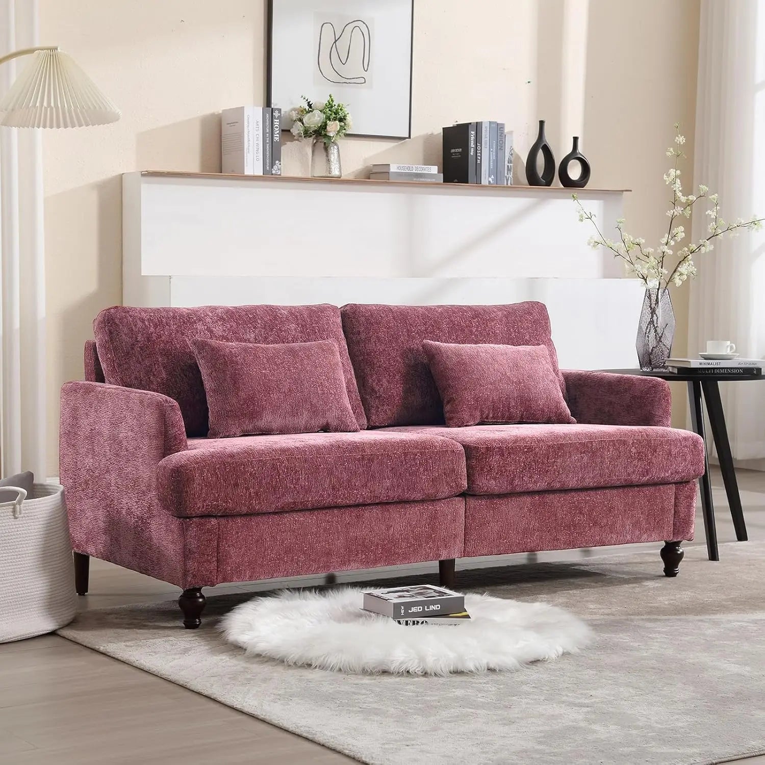 70 inch Loveseat Upholstered Chenille Sofa, Wood Legs