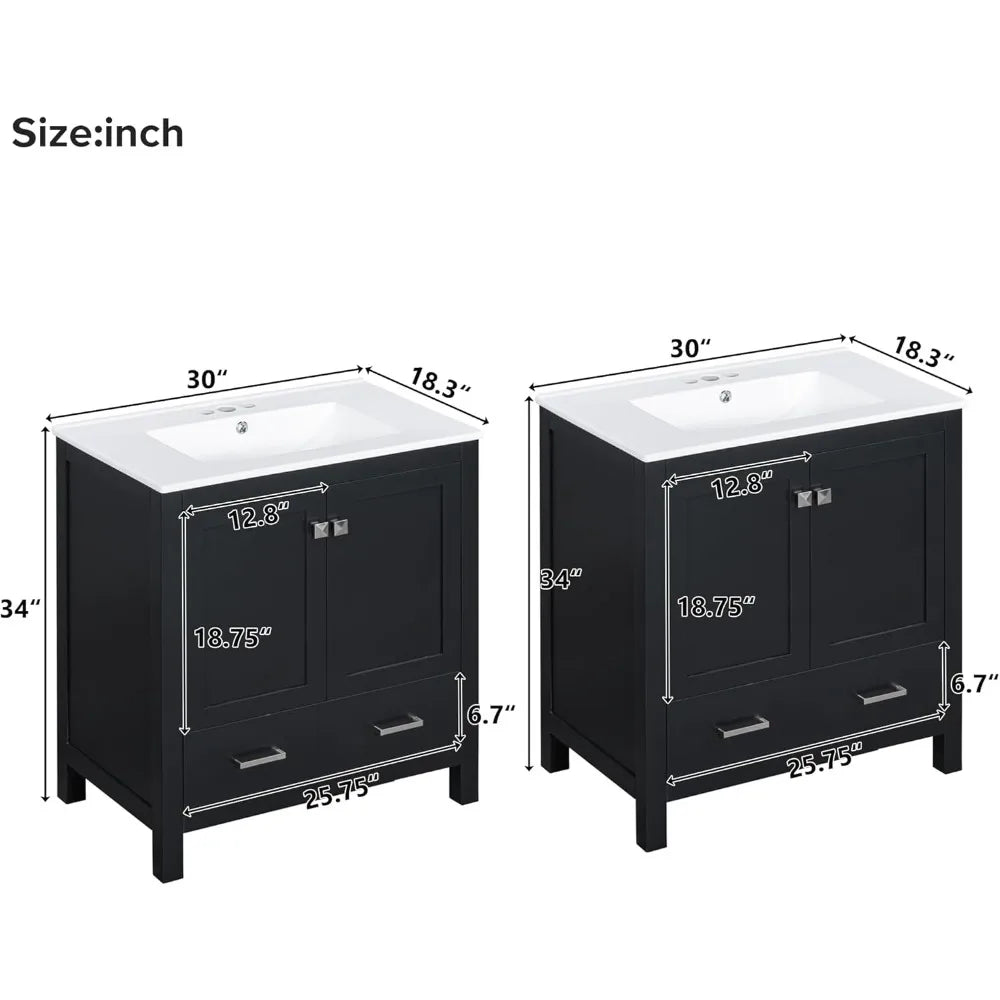 60" Separate 30" Double Sink Solid Wood 2 Cabinets 2 Drawers