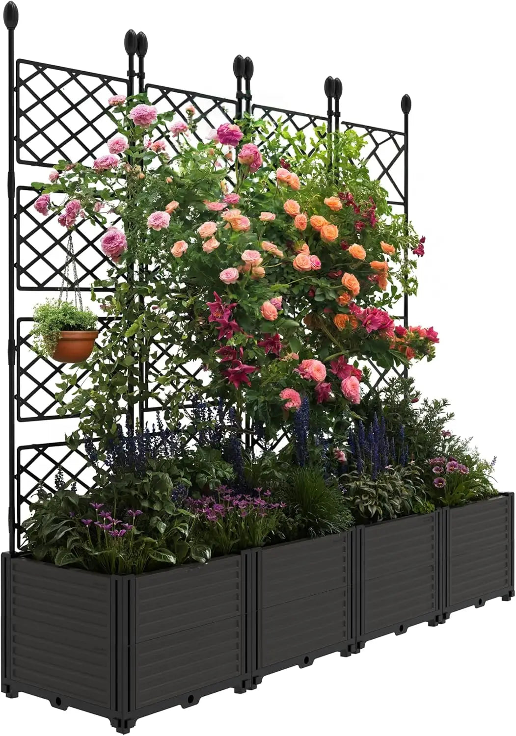 Plastic  5.25' Tall Planter Boxes w/Trellis, Raised Garden Bed, Drainage