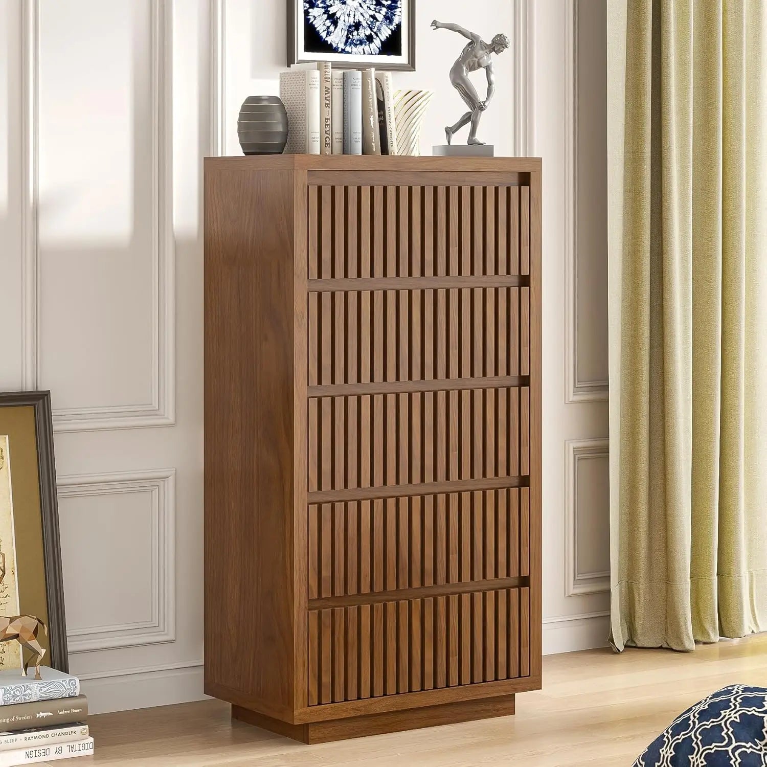 Fluted 9-Drawer Dresser, 58" Wide Vintage Chest of Drawers