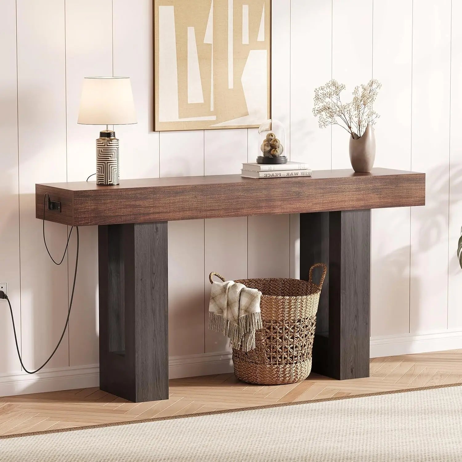 Rustic Console Table Power Outlet
