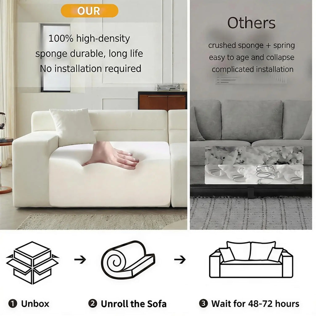 120" Tufted L-Shape Sectional Sofa Deep Seat Oversized Chaise, White