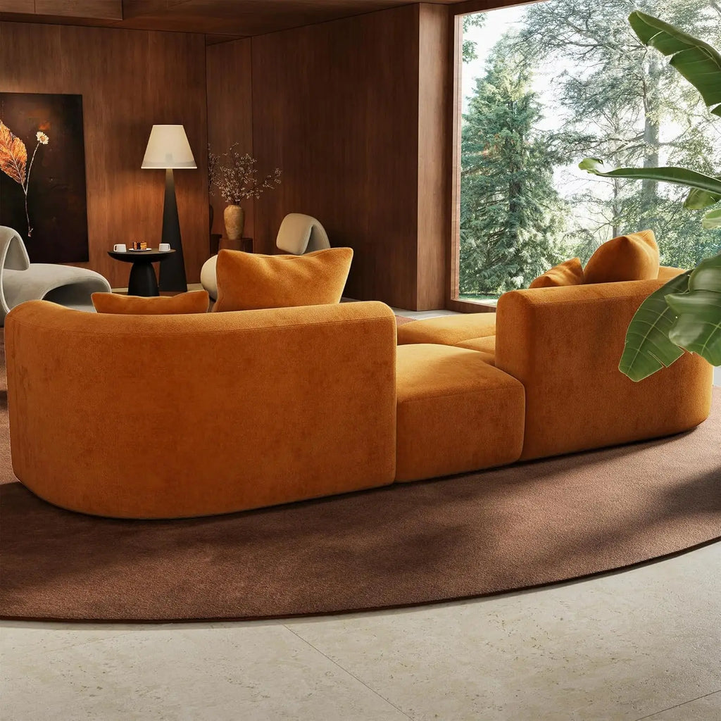 116" 4 Seat Sectional Couch Ottoman, Curved Back Sofa Oversized