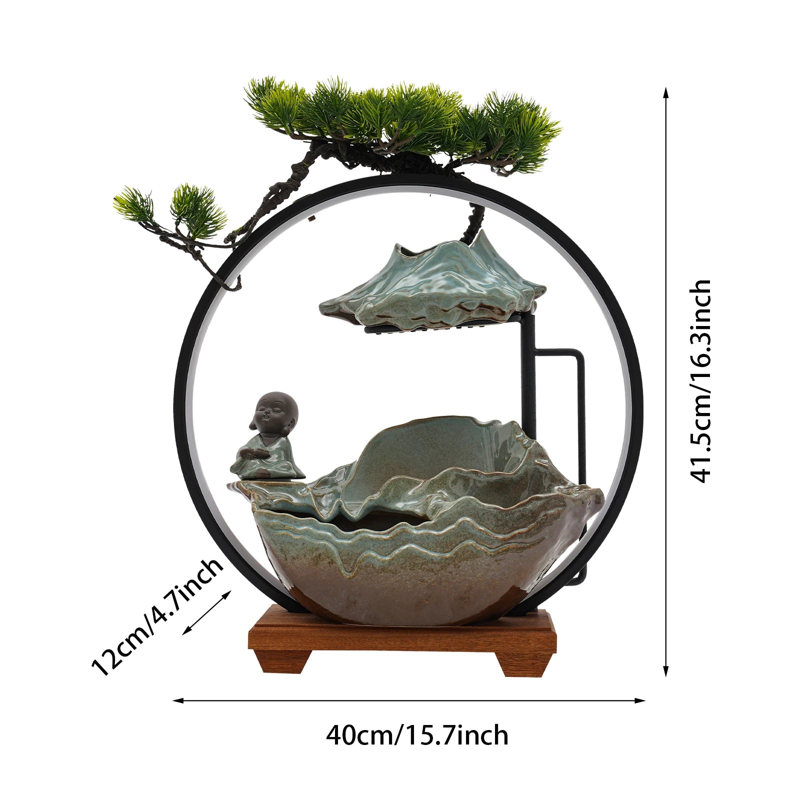 Desktop Ceramic Fountain Chinese Ancient Style Poetry, Book Monk