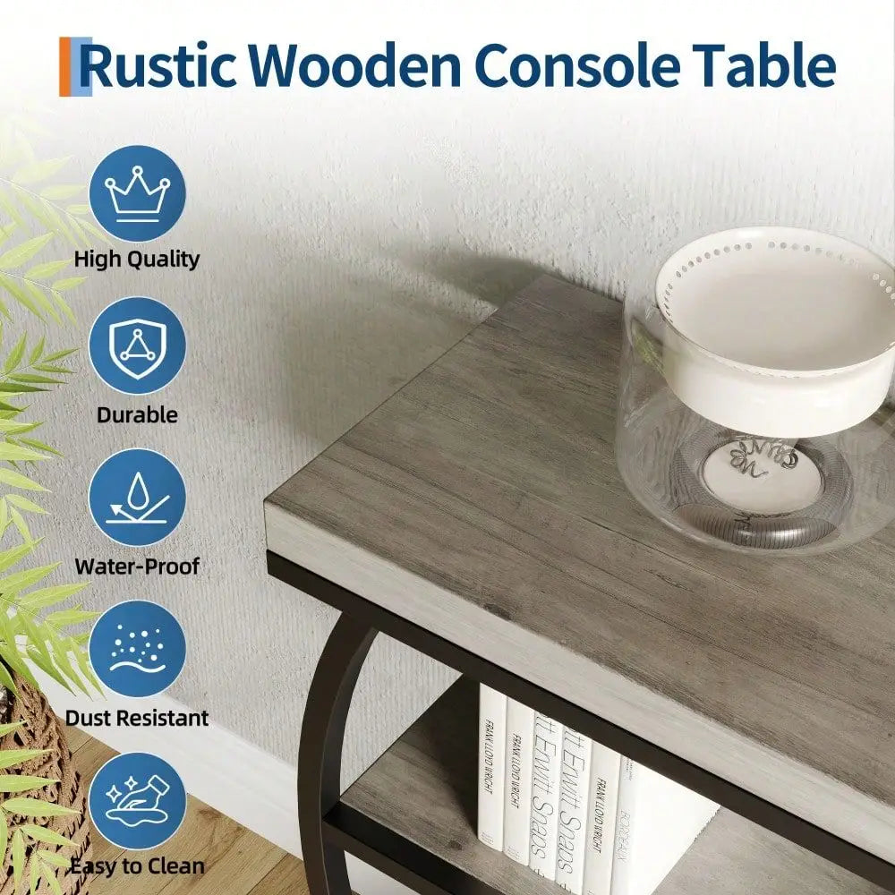 4-Tier Narrow Circle Base Wooden Sofa Table, Metal Frame