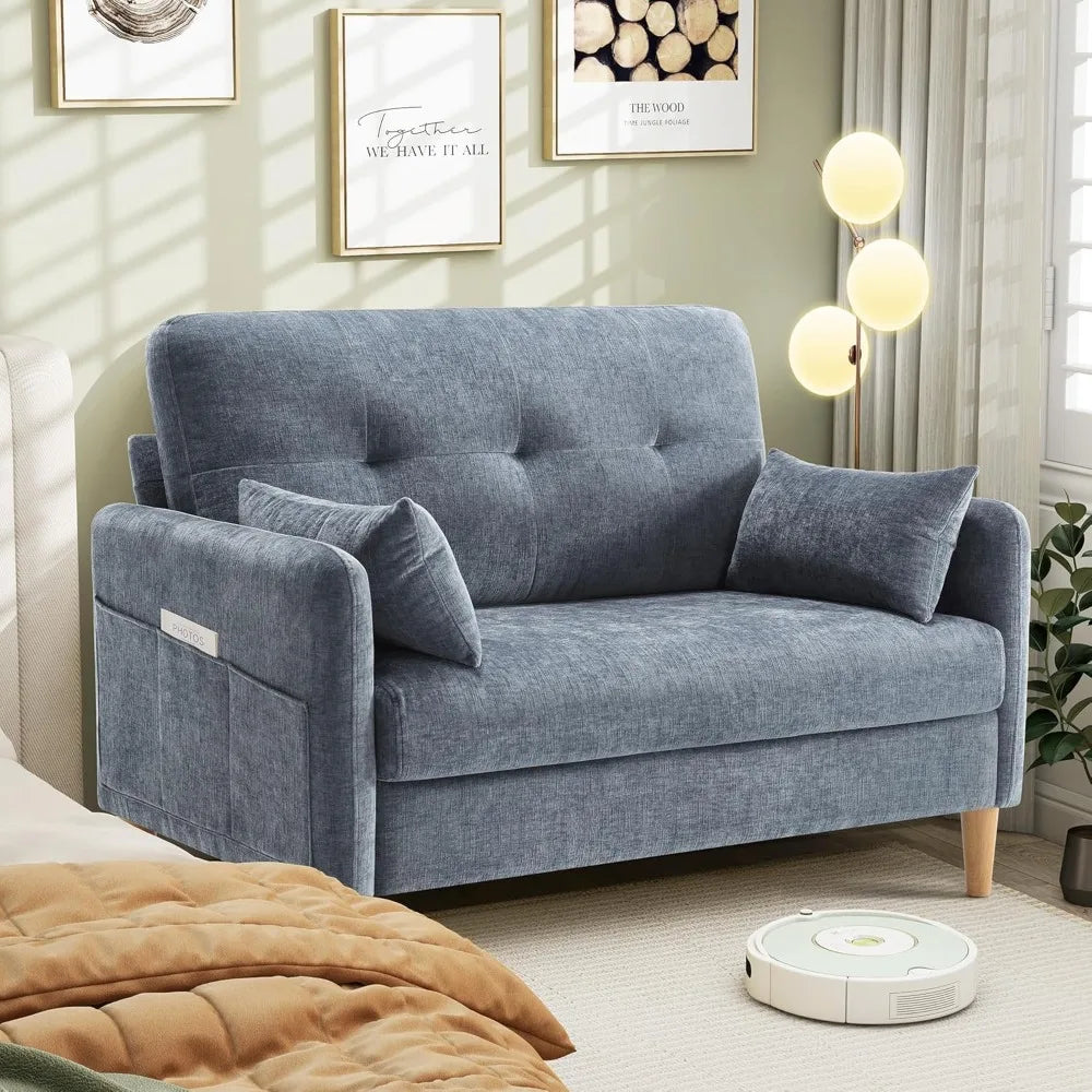 47" Loveseat Sofa, Comy Chenille Fabric Throws Removable Cushion
