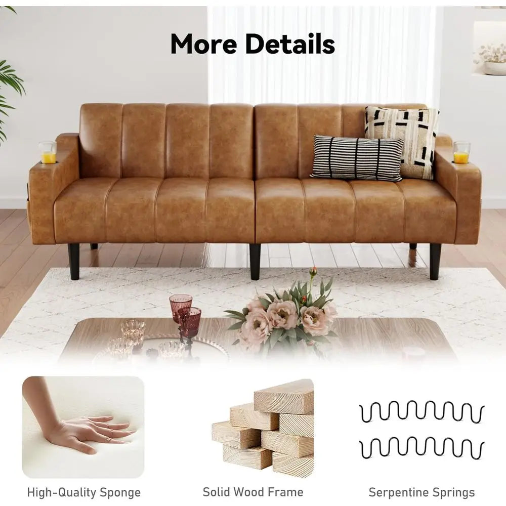 80IN Adjustable Leather Sleeper Sofa Bed, Chocolate Brown