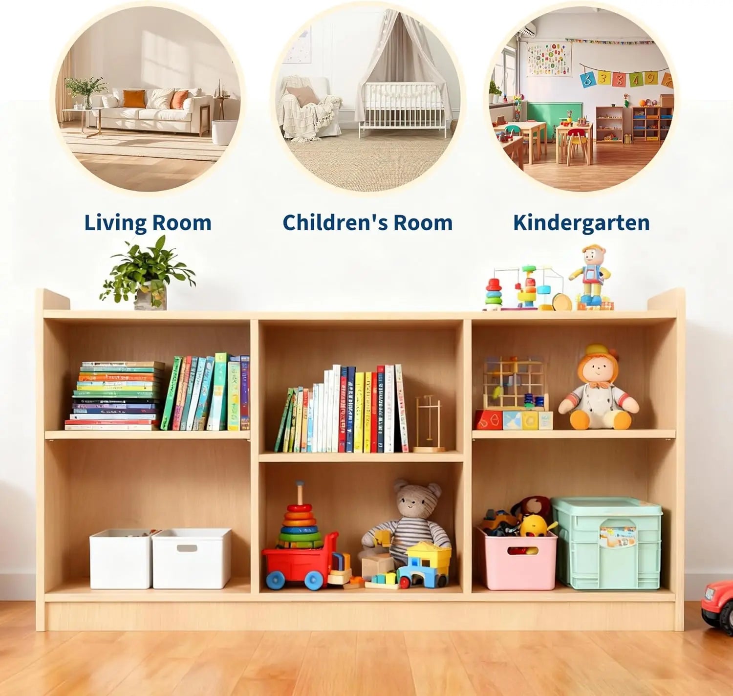 6-Shelf Montessori Toy Organizer, Bookcase with Adjustable Dividers, Natural