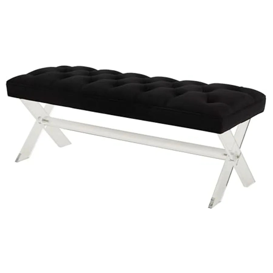 SAFAVIEH Couture Collection 48" Tourmaline Black Velvet Tufted, Acrylic X-Leg