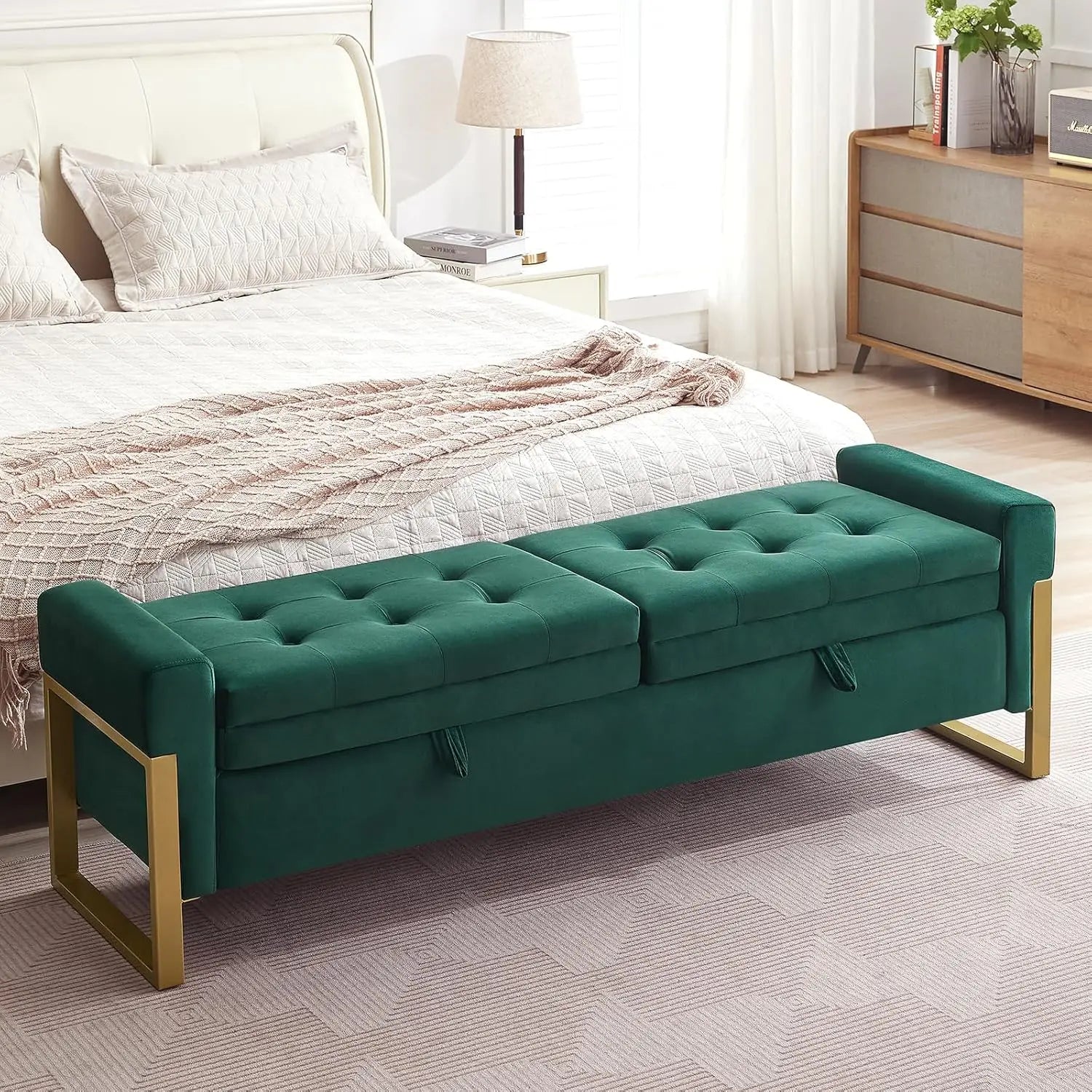 67" End of Bed Ottoman Storage Bench Golden Legs