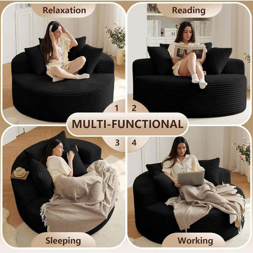 Oversized Circle Sofa Lounge Chaise, Corduroy Deep Seat Cloud