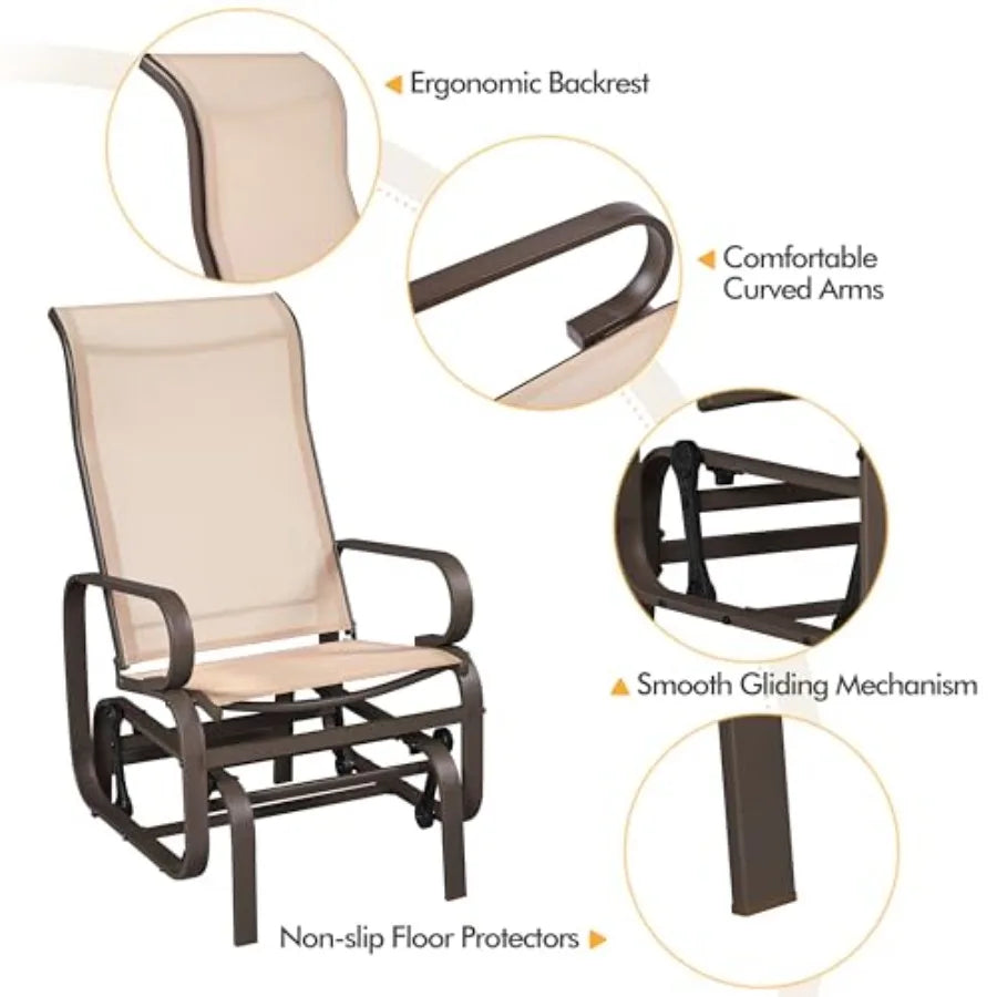 Outdoor Glider Lounge Rocking Chair, Sling Fabric, Steel Construction
