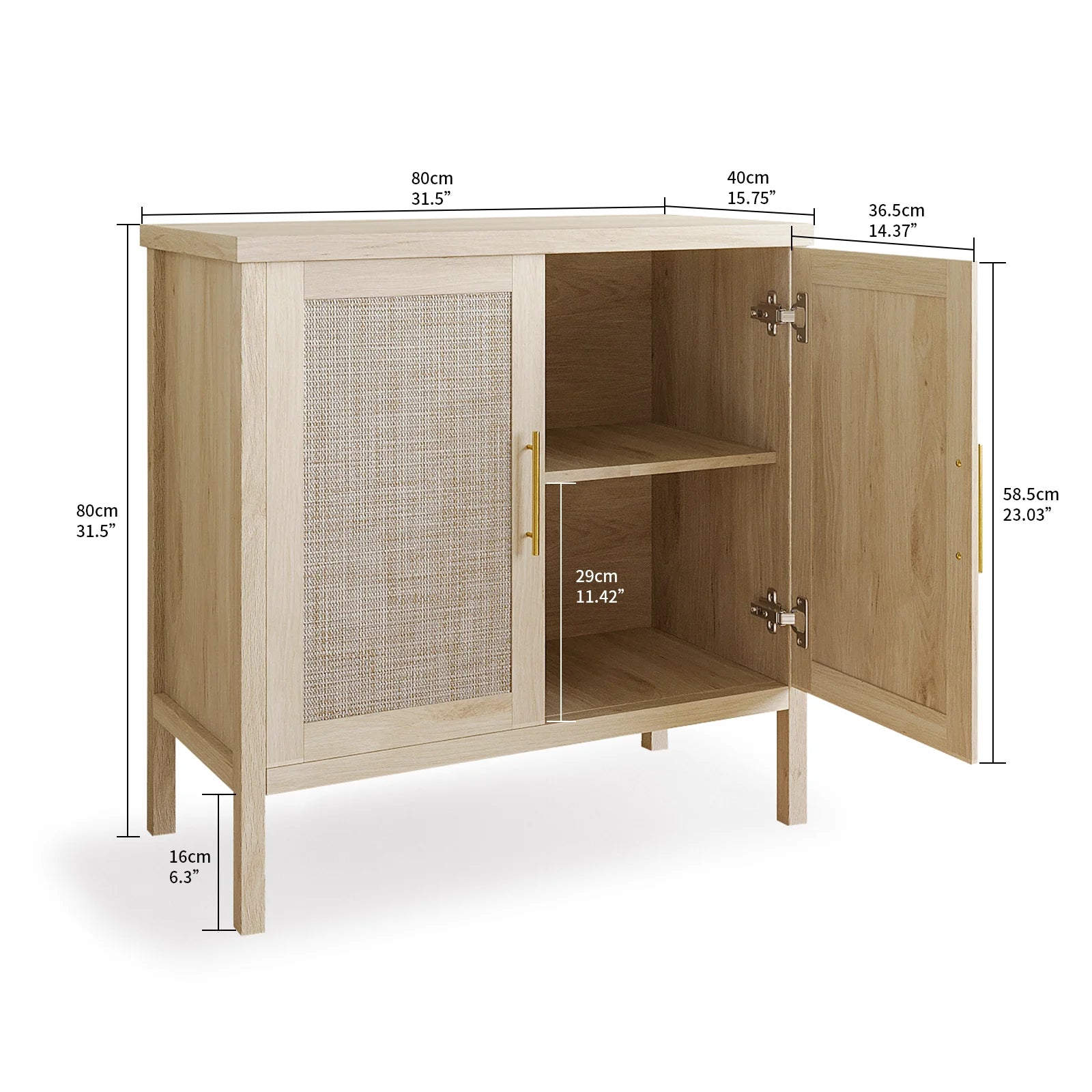 Buffet Cabinet Sideboard with Rattan Decorated Doors, Storage Cupboard