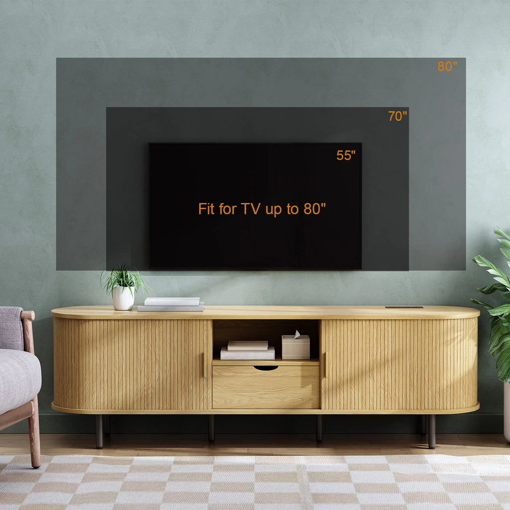 69" TV Stand w/ Power Outlet w/ Storage & Drawer,  Adjustable Shelves