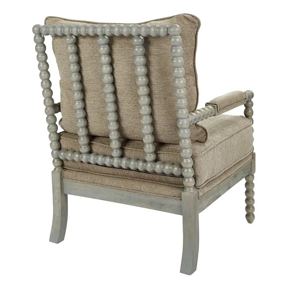 Spindle Accent Chair, Padded Spring Seat, Brushed Grey Base, Dolphin Beige Fabric