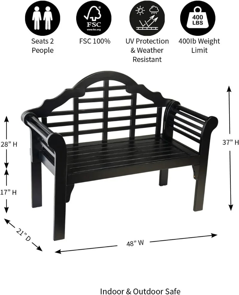 Weatherproof Lutyens Eucalyptus Wood Garden Bench | Foldable Patio Bench