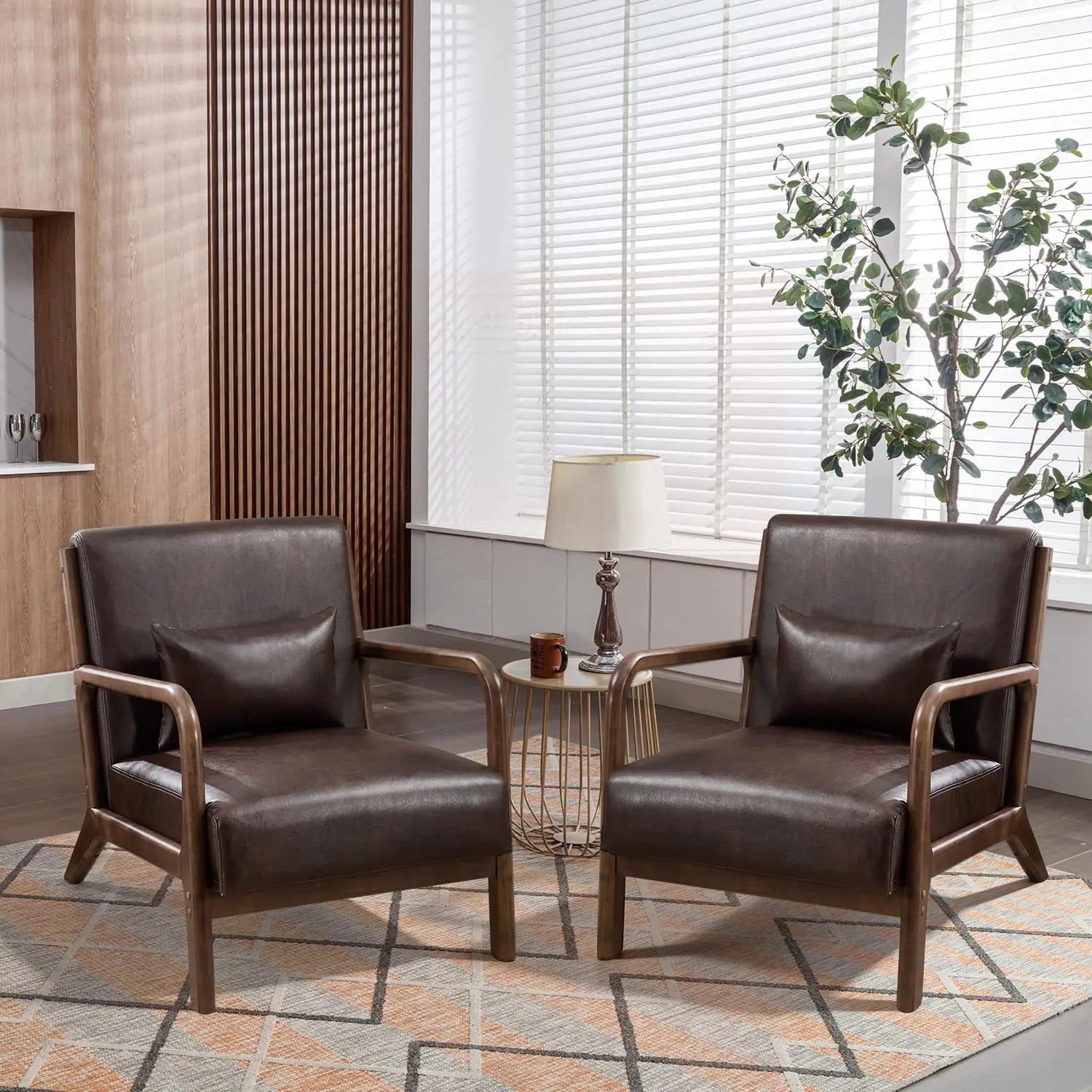 Mid-Century Modern Accent Chair Upholstered with Waist Cushion