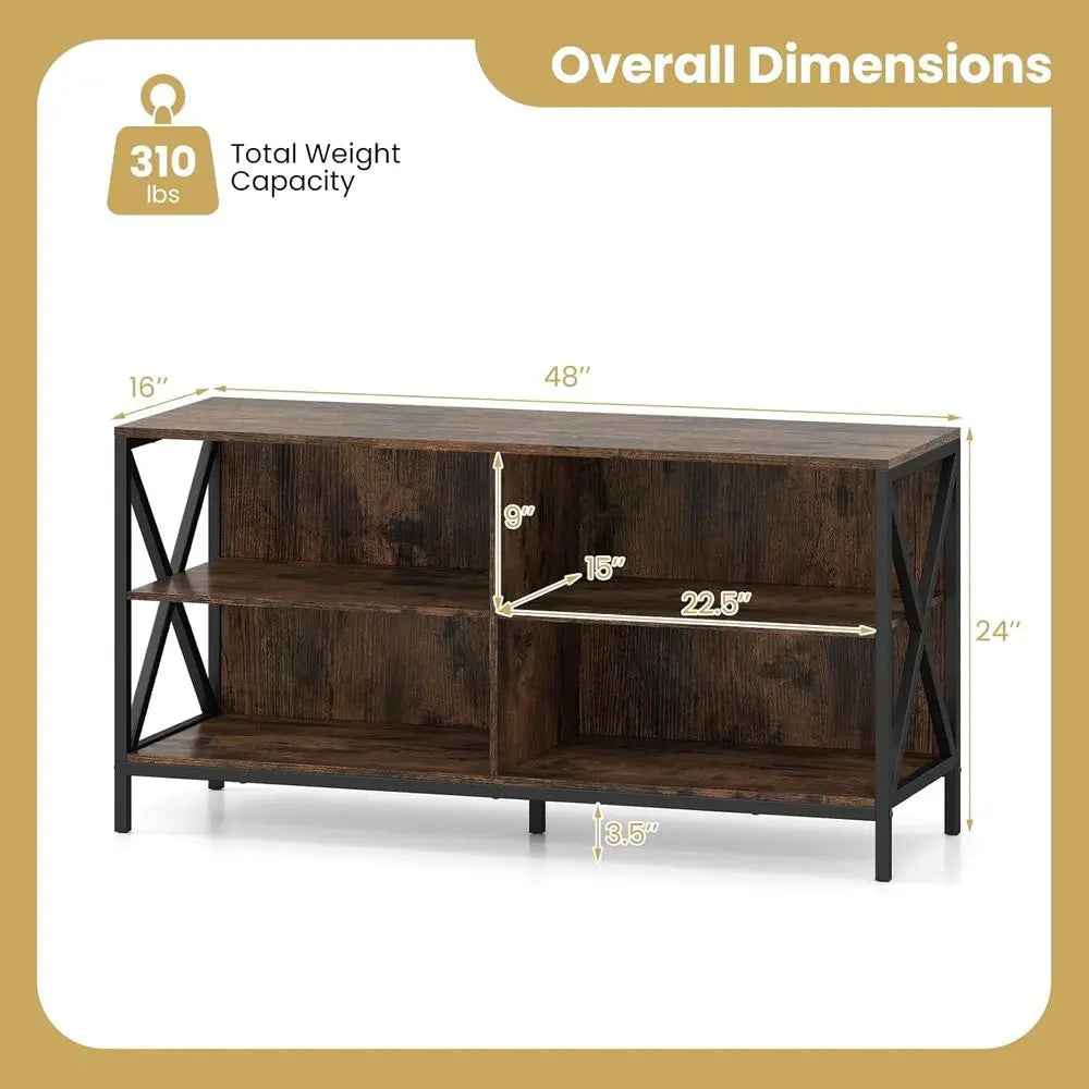 47" Farmhouse Entertainment Center TVs up to 55 Inches, 4 Open Shelves