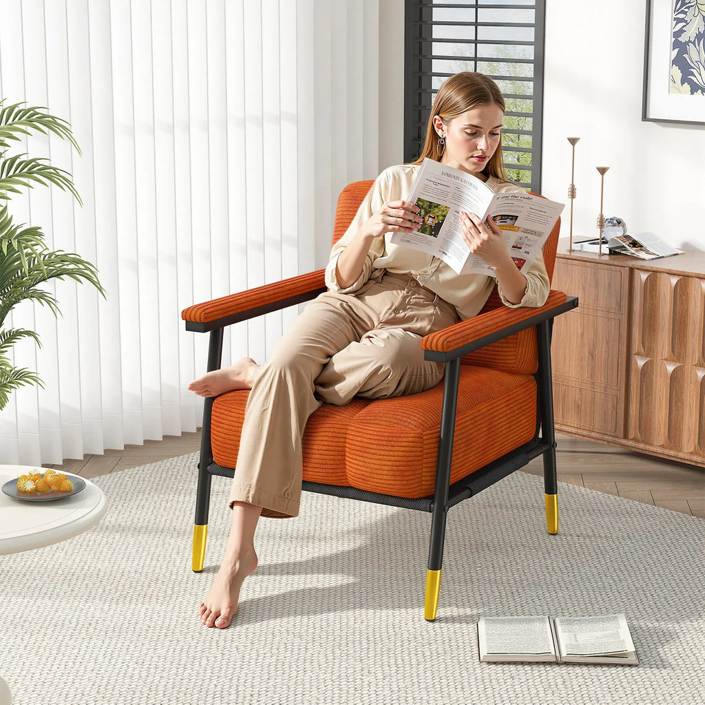Accent Upholstered Armchair, Thick Cushion, with Metal Frame