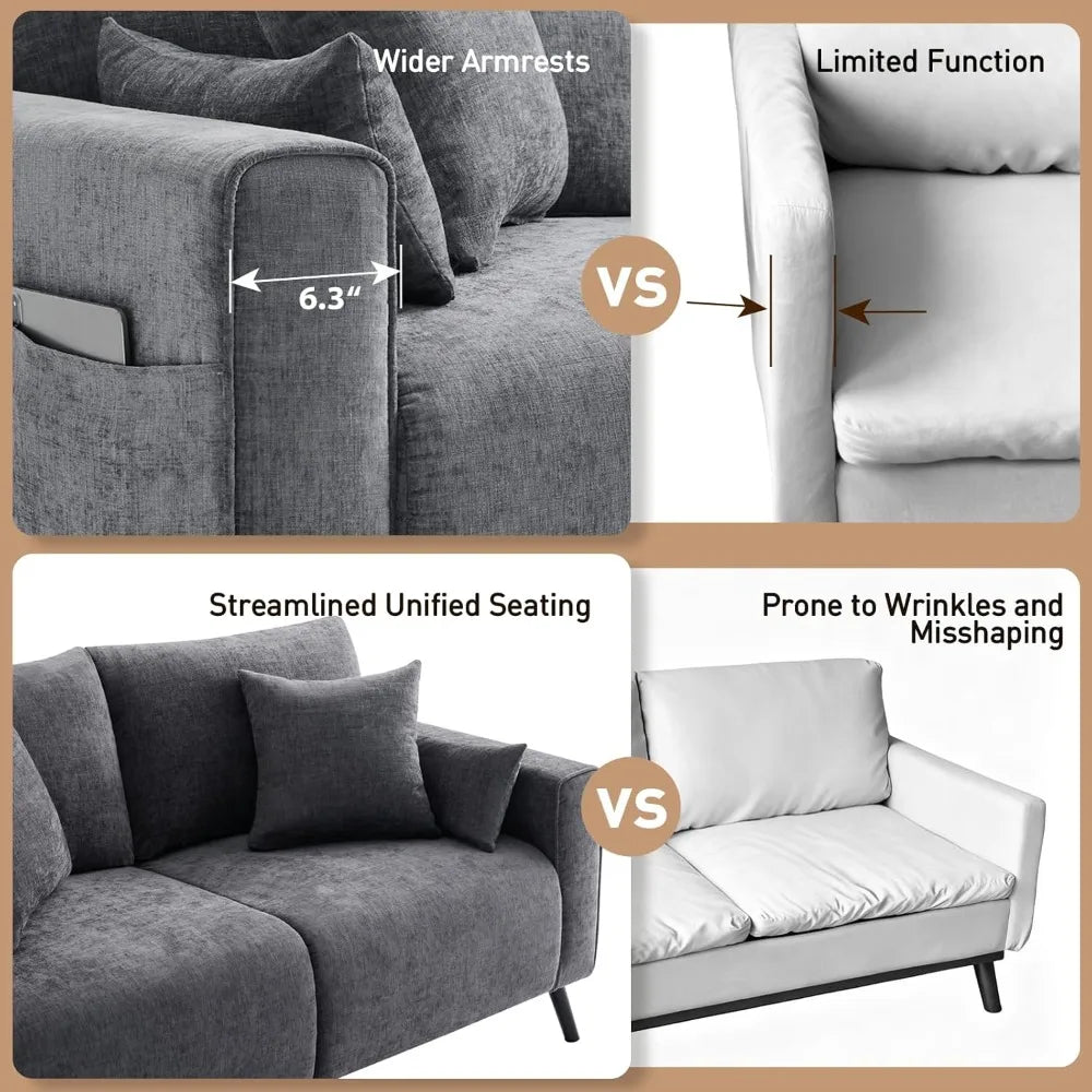 Grey Love Seat Couches 2 Seater Couch for Small Spaces