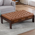 48IN Tufted Leather Ottoman Coffee Table, Rectangular Upholstered