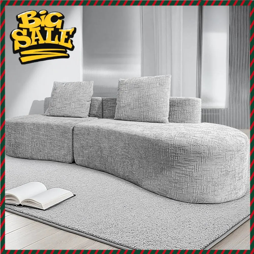 Curved 98" Sofa, Moon Pattern, Grey, Sofa Bed, 2 Pillows