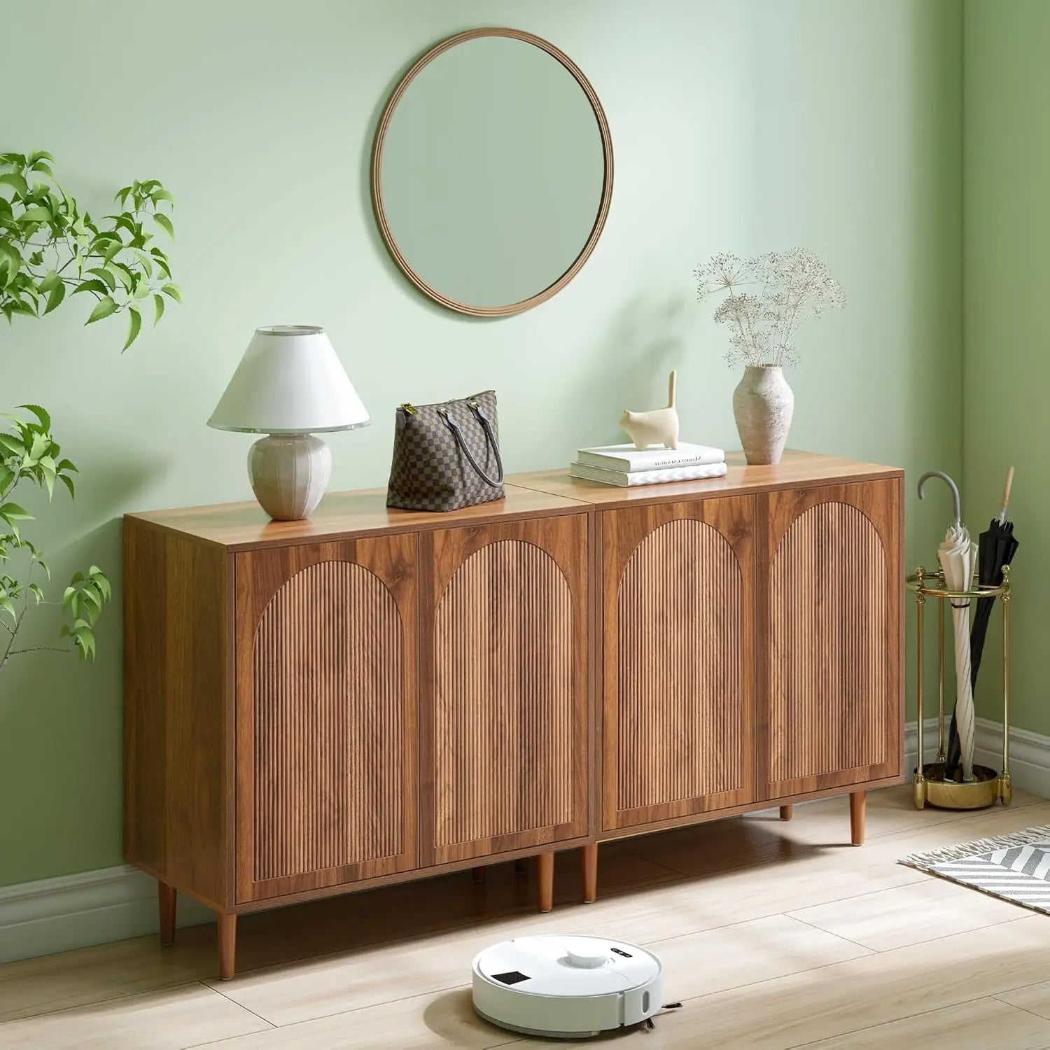 63" Fluted Buffet Cabinet Wood Arched Profile