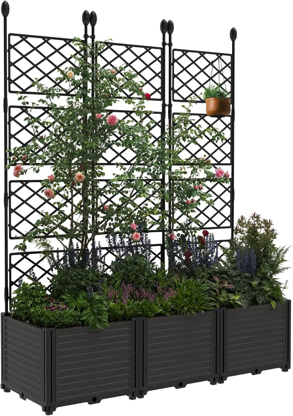 Plastic  5.25' Tall Planter Boxes w/Trellis, Raised Garden Bed, Drainage