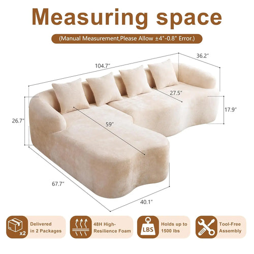 104.7”  Chenille Oversized Boneless Curved Cloud Sectional Sofa, Chaise Lounge