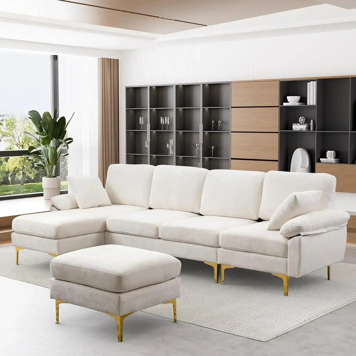 Velvet U-Shaped Convertible To L-Shaped Sectional 4 Seat Sofa