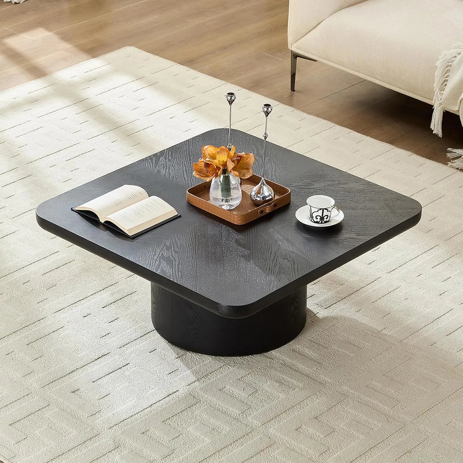 Rustic 35.98'' Round Wood Pedestal Coffee Tables