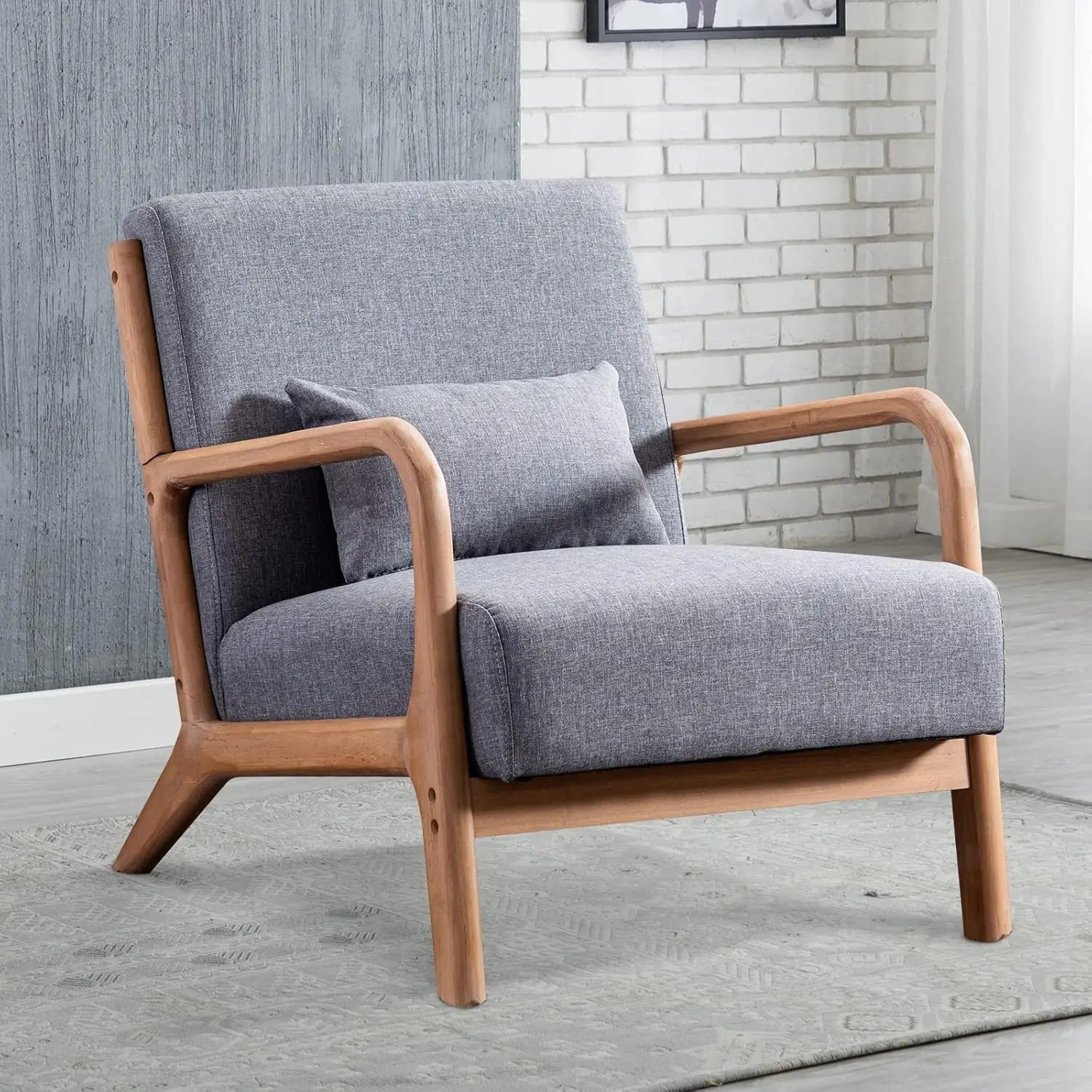 Mid-Century Modern Accent Chair Upholstered with Waist Cushion