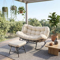 Oversized Papasan Double Wicker Egg Patio Rocking Chair Set W/Ottoman