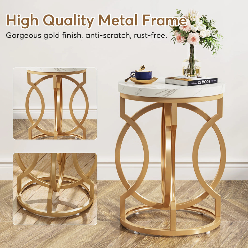 Round End Table 20" Thick Wood Top, Unique O-Shaped Base