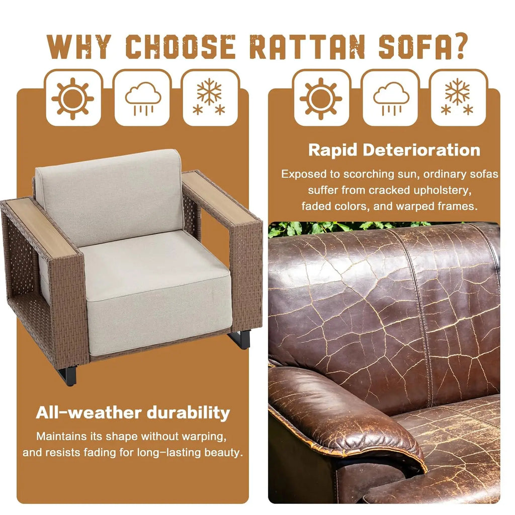 5-Piece Outdoor Patio Furniture Set, All-Weather Sectional Sofa PE Rattan Wicker
