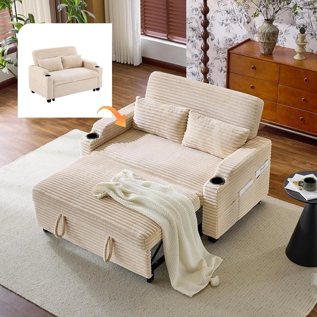 Rustic Futon Convertible Loveseat Sleeper Sofa Couch, Pullout USB Ports