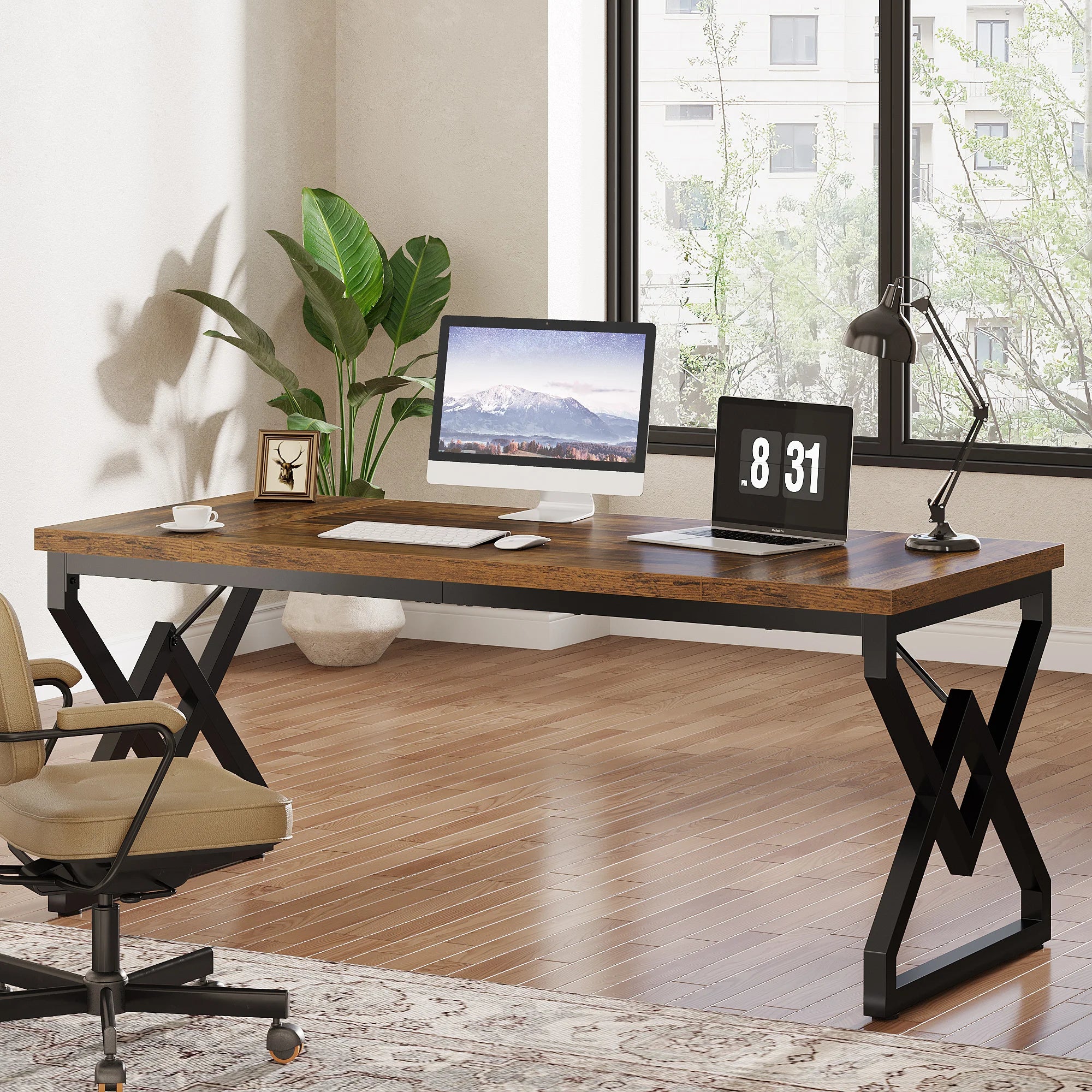 63" Large Executive Desk  / Home Office Desk, Metal Frame.