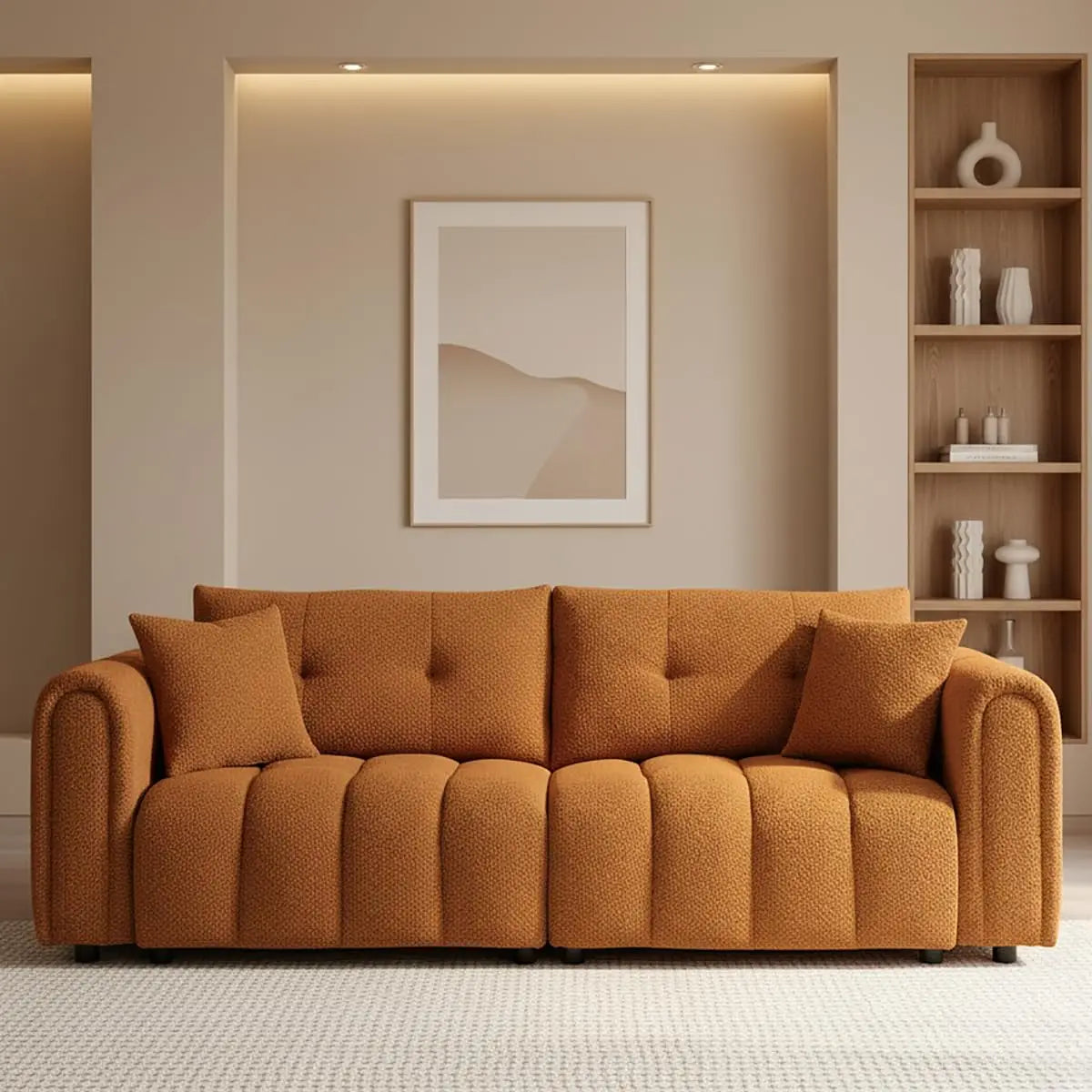 91.5" W Cloud Boucle Sofa, Rolled Arms Soft Pillows, Teddy