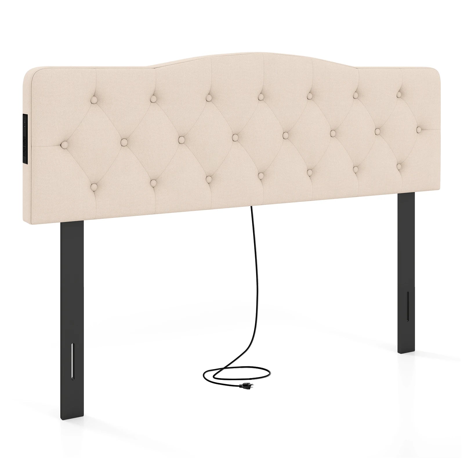 Headboard Queen & Full Size Bed, Tufted Upholstered w/2AC Outlets