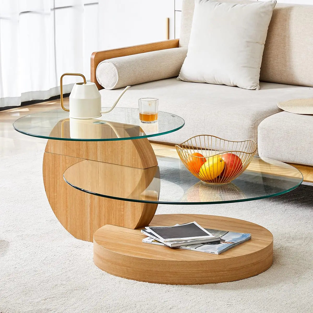 3IN Large Glass Round Coffee Tabletops｜3-Tier Tempered Glass｜